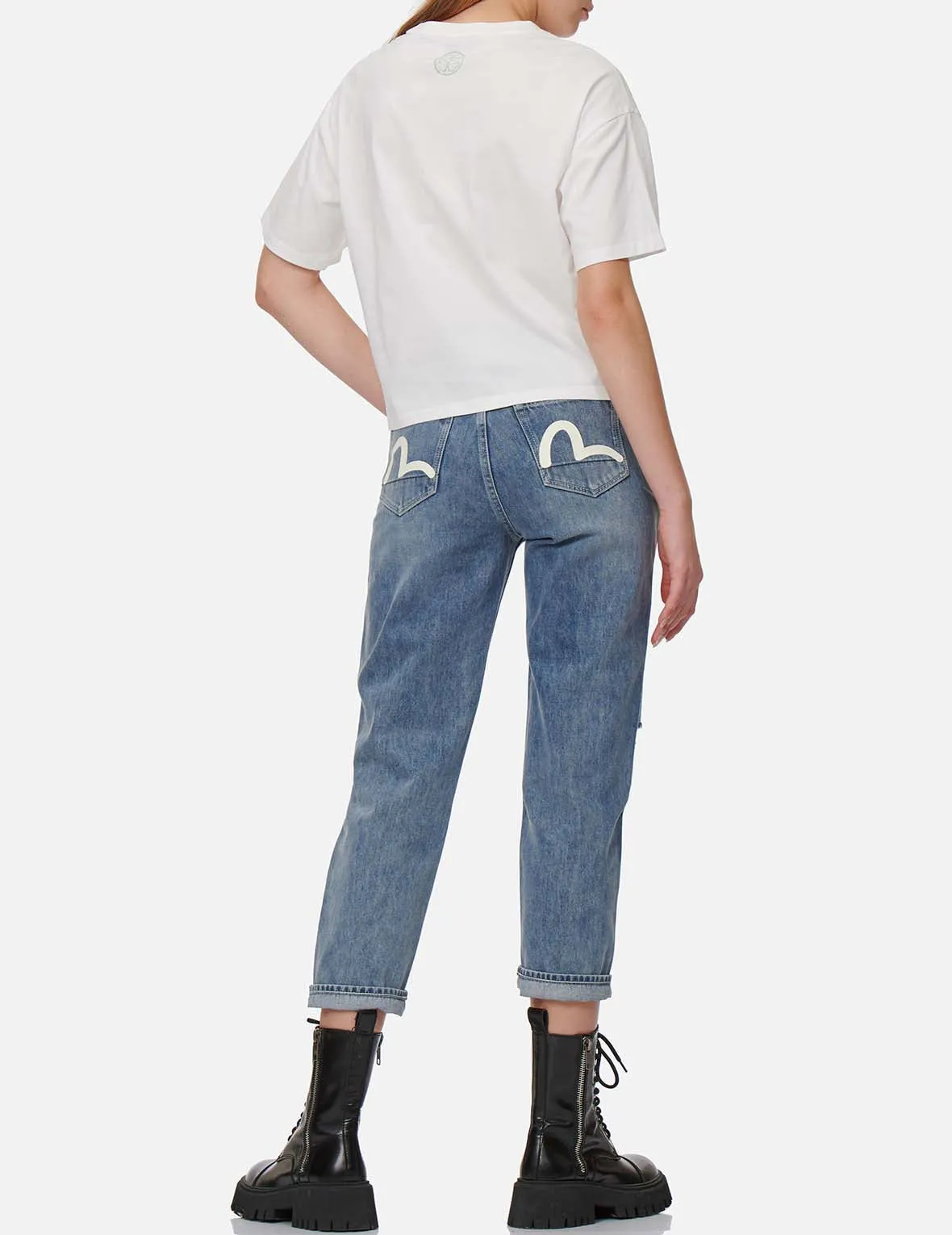 Seagull Print Relax Fit Cropped Jeans