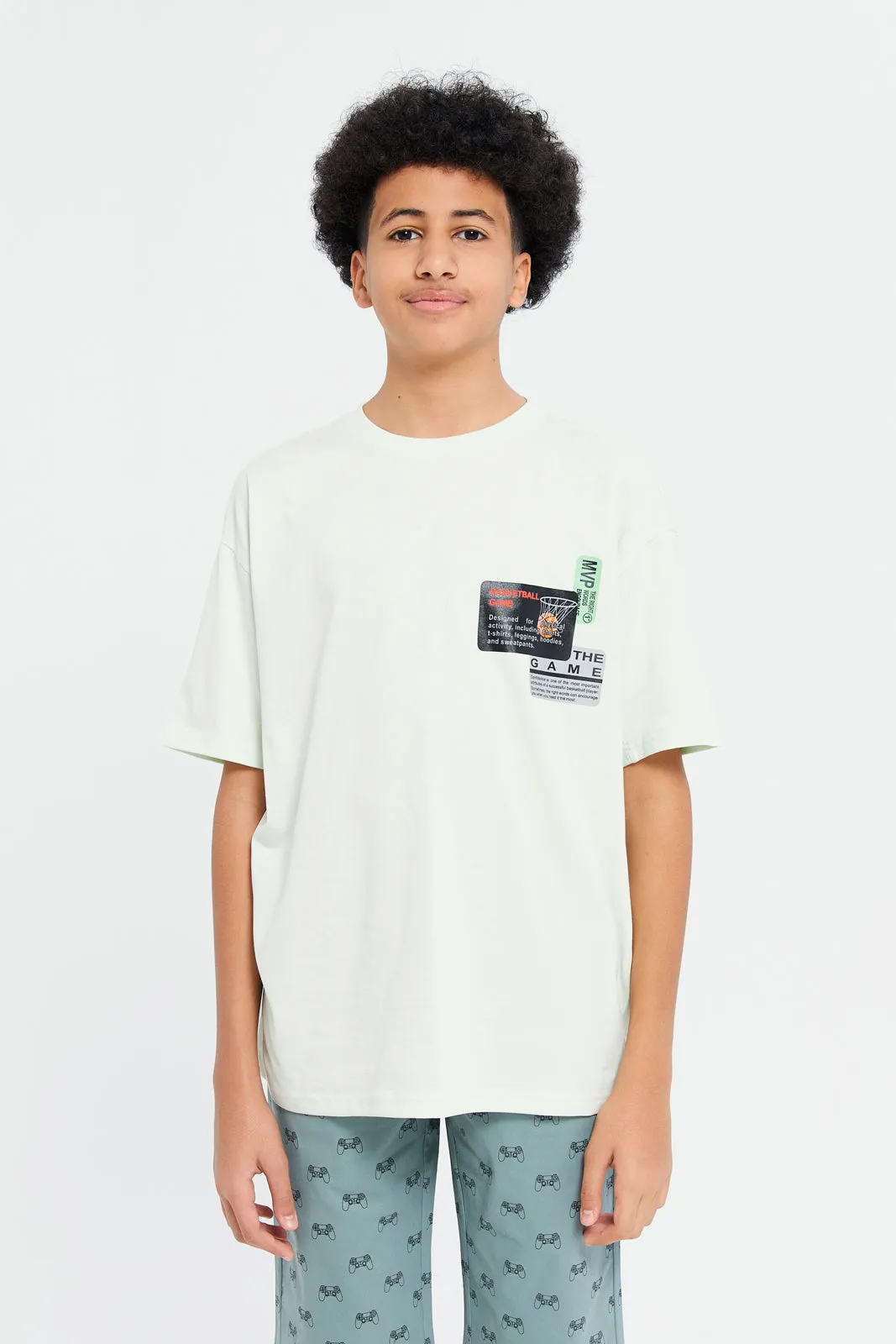 Senior Boys Mint Basketball Print T-Shirt