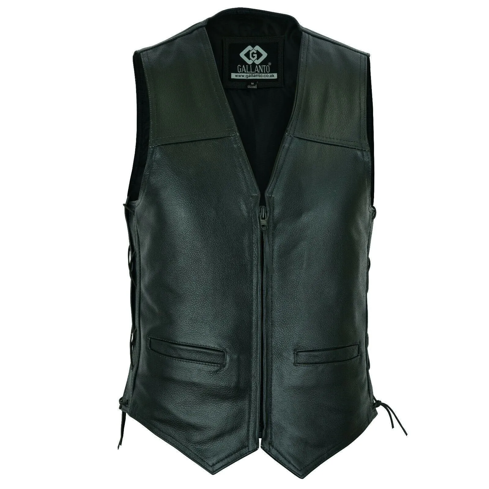 Side Lace Classic Mens Motorcycle Leather Vest Waistcoat with Zip in cowhide