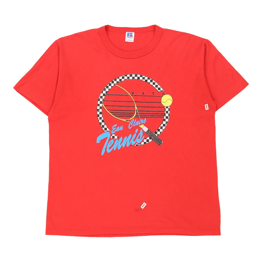 Single Stitch Eau Claire Tennis.  Russell Athletic Graphic T-Shirt - Large Red Cotton