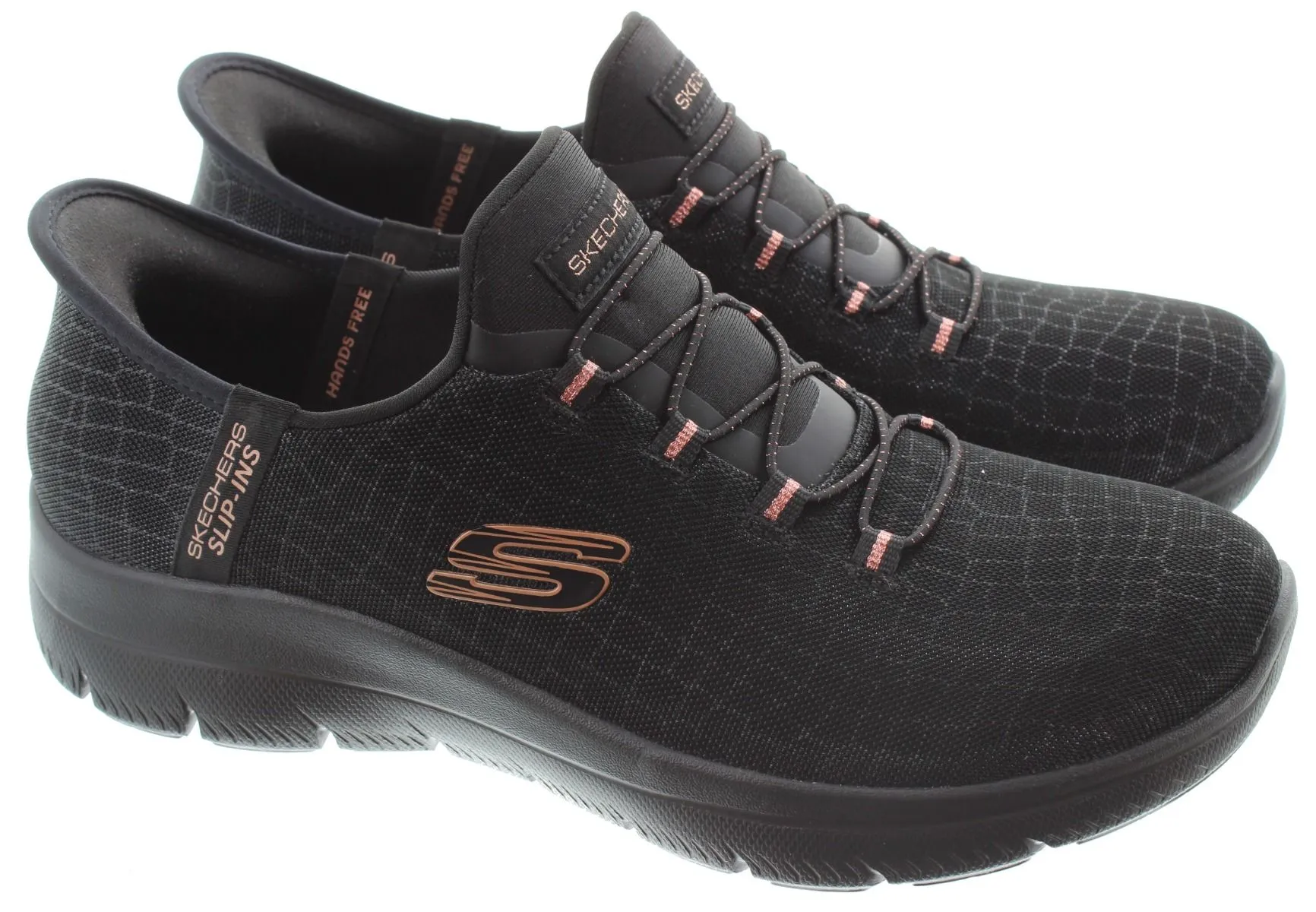 SKECHERS Ladies 150128 Summits Slip Ins Trainers In Black/ Rose Gold