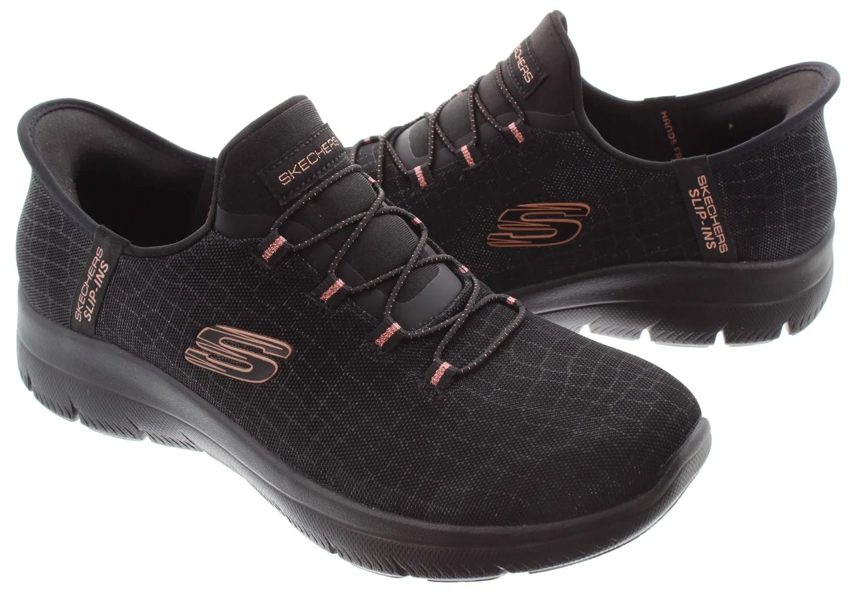 SKECHERS Ladies 150128 Summits Slip Ins Trainers In Black/ Rose Gold