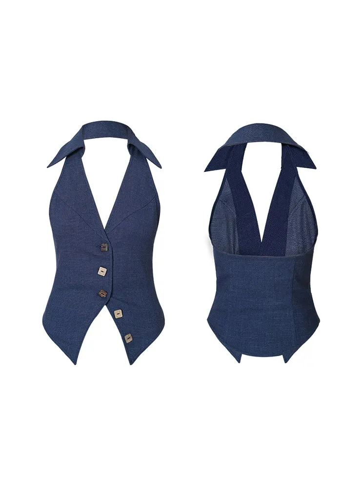 Slim-fit Backless V-neck Design Vest