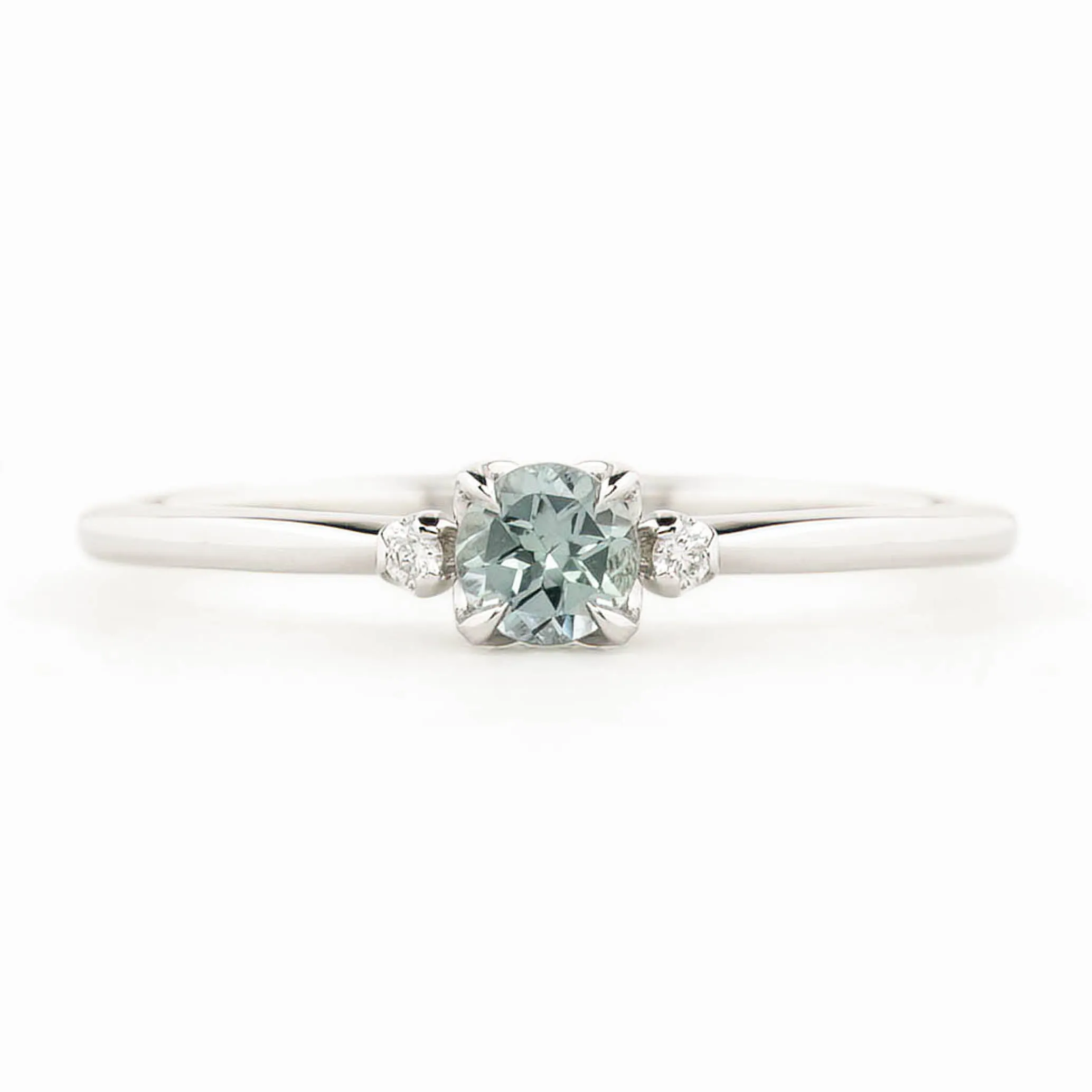 Sofia Ring 4mm 0.30ct Blue Green Round Montana Sapphire, 14K White Gold