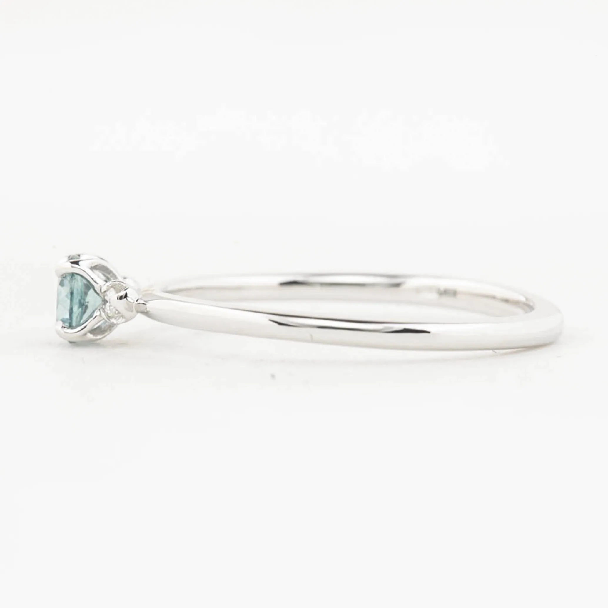 Sofia Ring 4mm 0.30ct Blue Green Round Montana Sapphire, 14K White Gold