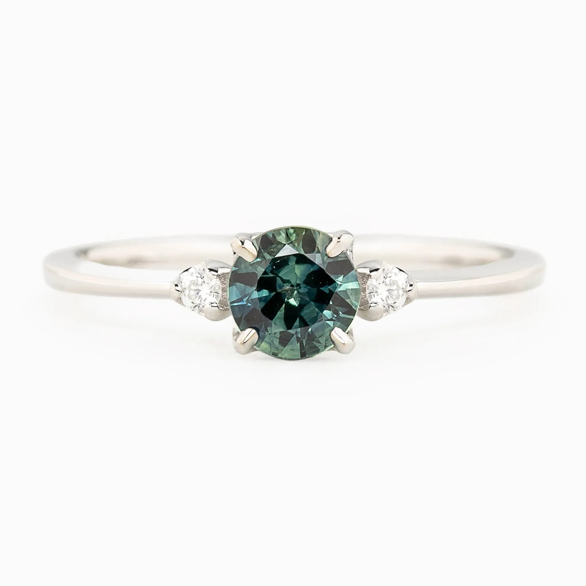 Sofia Ring 5mm 0.70ct Teal Blue Green Round Queensland Sapphire, 14k White Gold