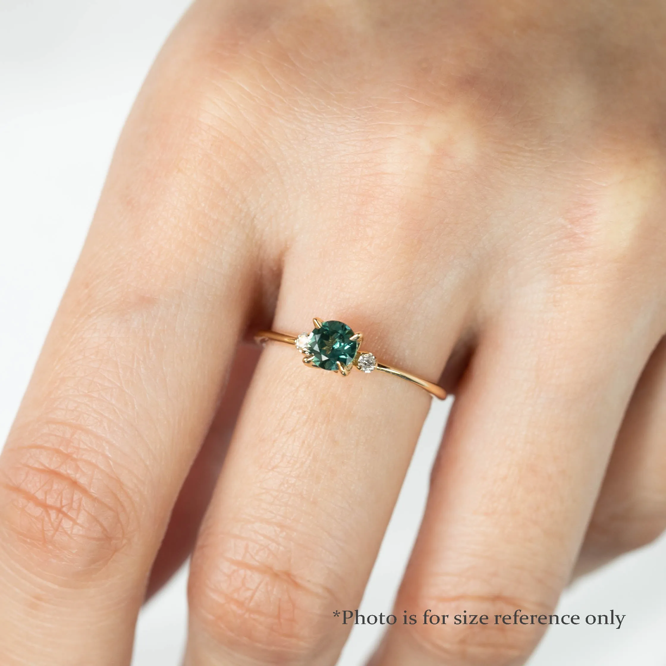 Sofia Ring 5mm 0.70ct Teal Blue Green Round Queensland Sapphire, 14k White Gold