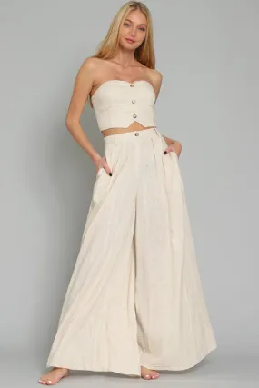 Sophia Linen Strapless Tube Vest Top & Wide Leg Pants Set