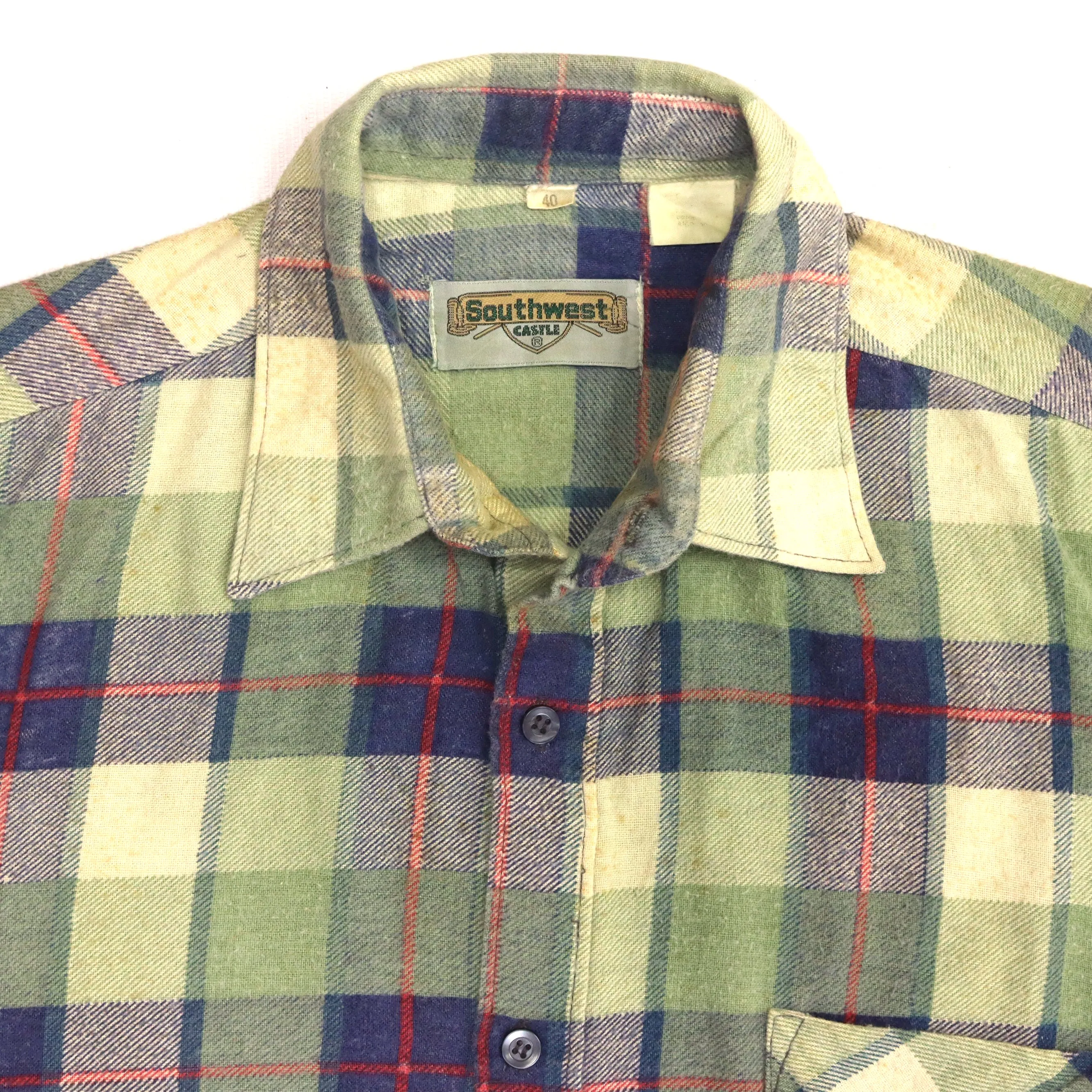 Southwest Checkered Flannel Shirt Navy Cream Beige Red