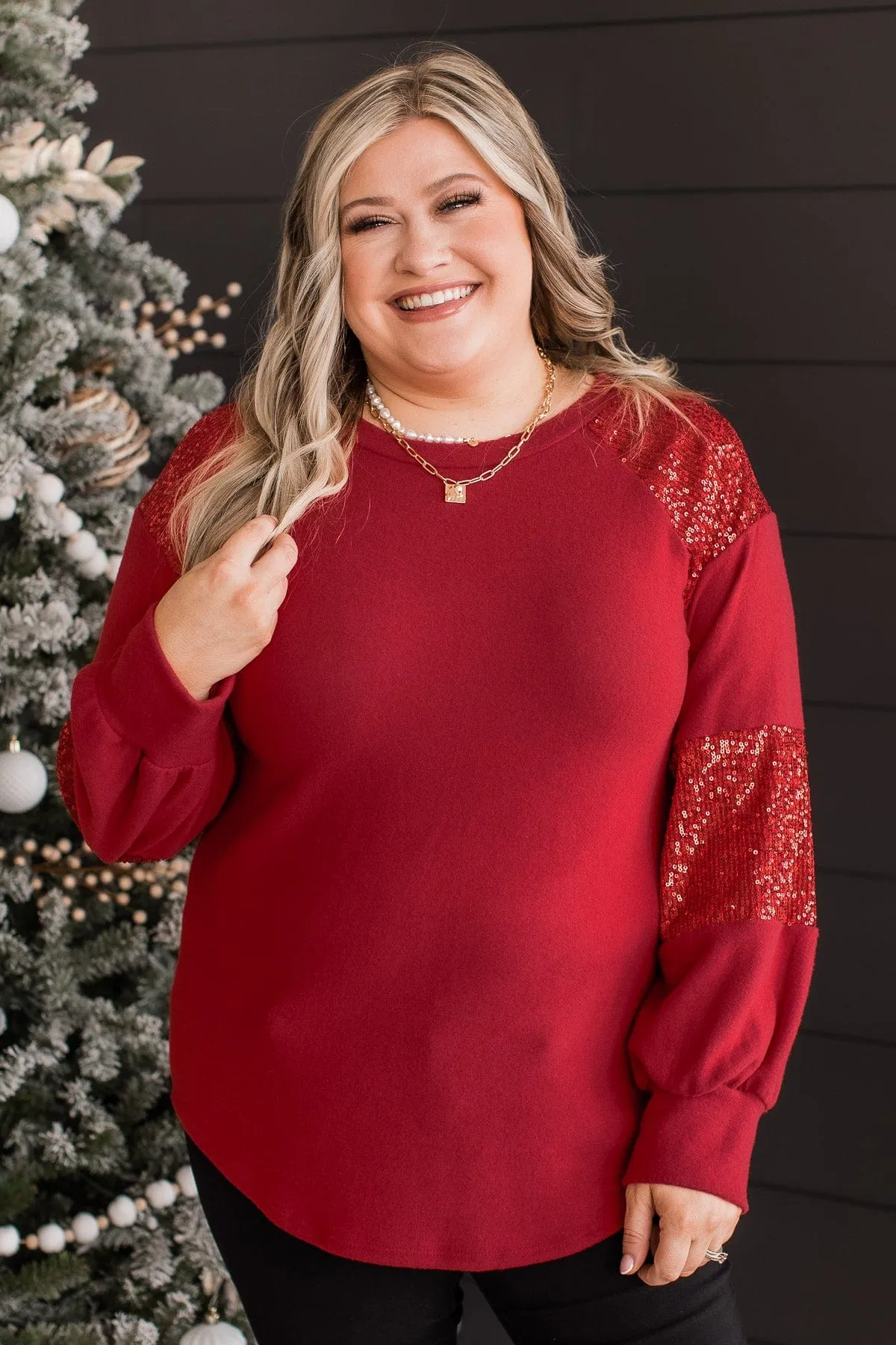 Special Moments Sequin Top- Deep Red