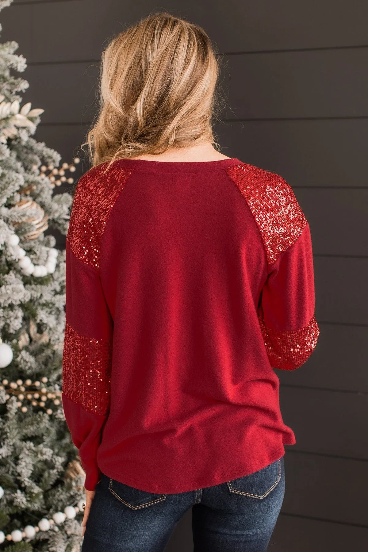 Special Moments Sequin Top- Deep Red