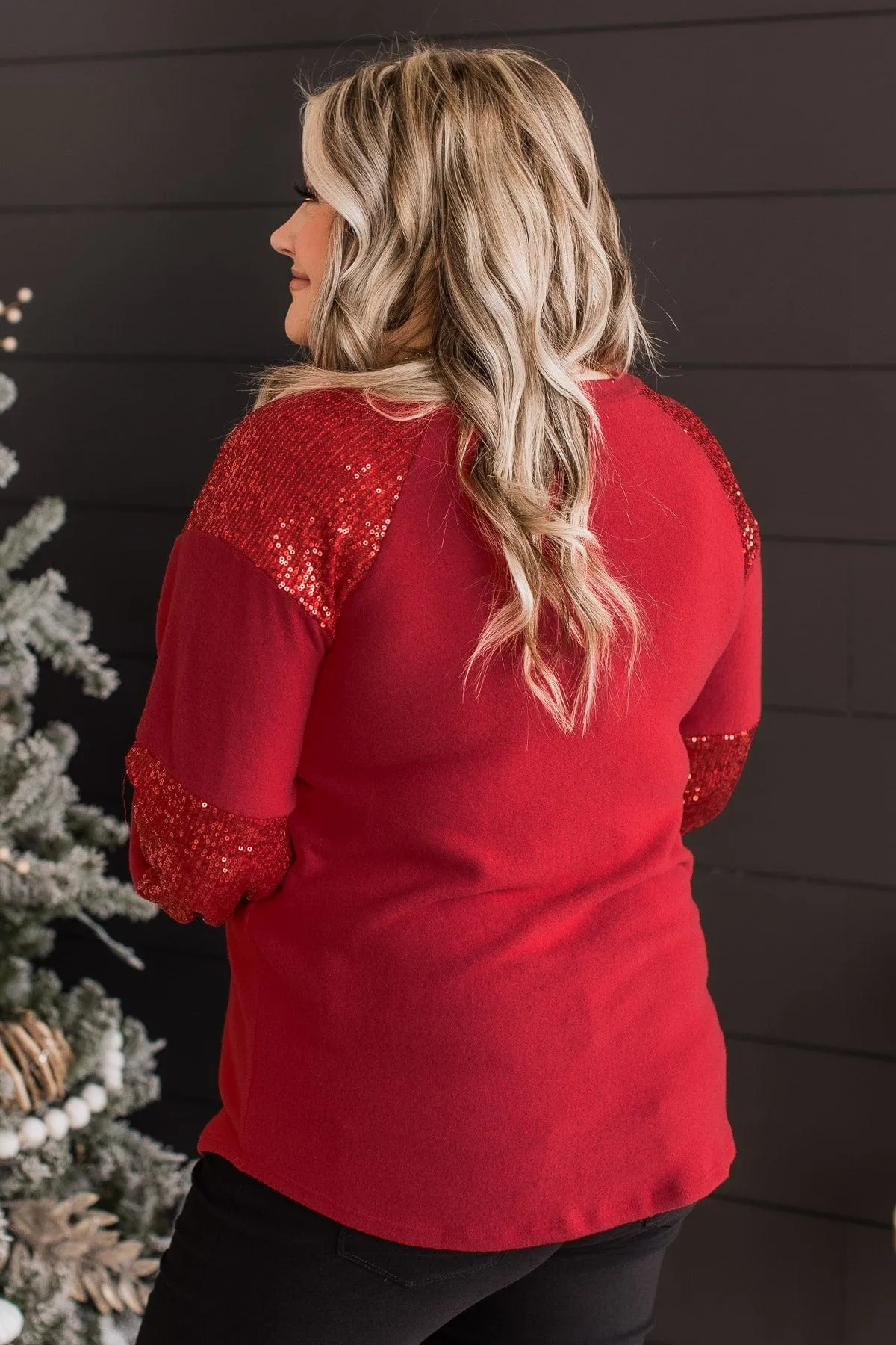 Special Moments Sequin Top- Deep Red