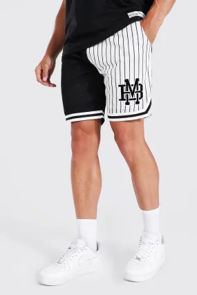 Spliced Striped Mesh Basketball Tape Shorts