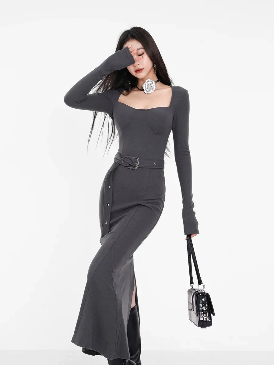 Spring and Autumn Hot Girl Knitted Dress Slim-fitting Bottoming Slimming Tight Sweater Little Mom Fishtail Stepmother Hip Skirt