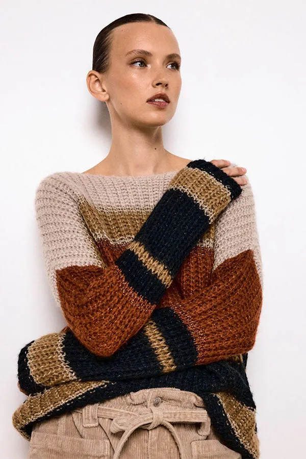 Stella Forest NOEMIE BEIGE STRIPED SWEATER