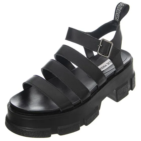 Steve Madden Womens Pioneer Black Leat Sandals