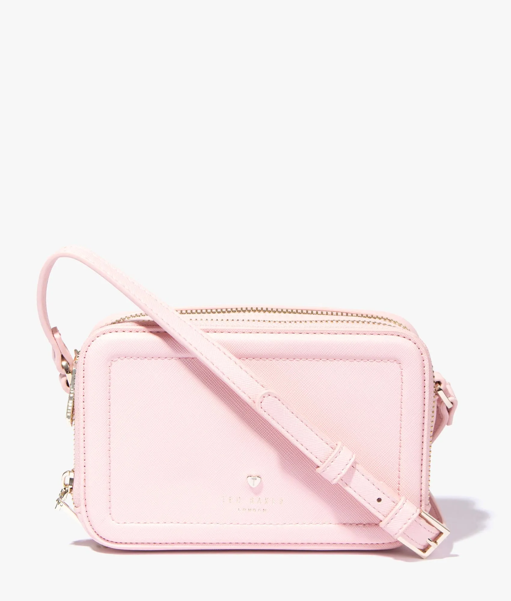 Stinah heart studded small camera bag in pale pink