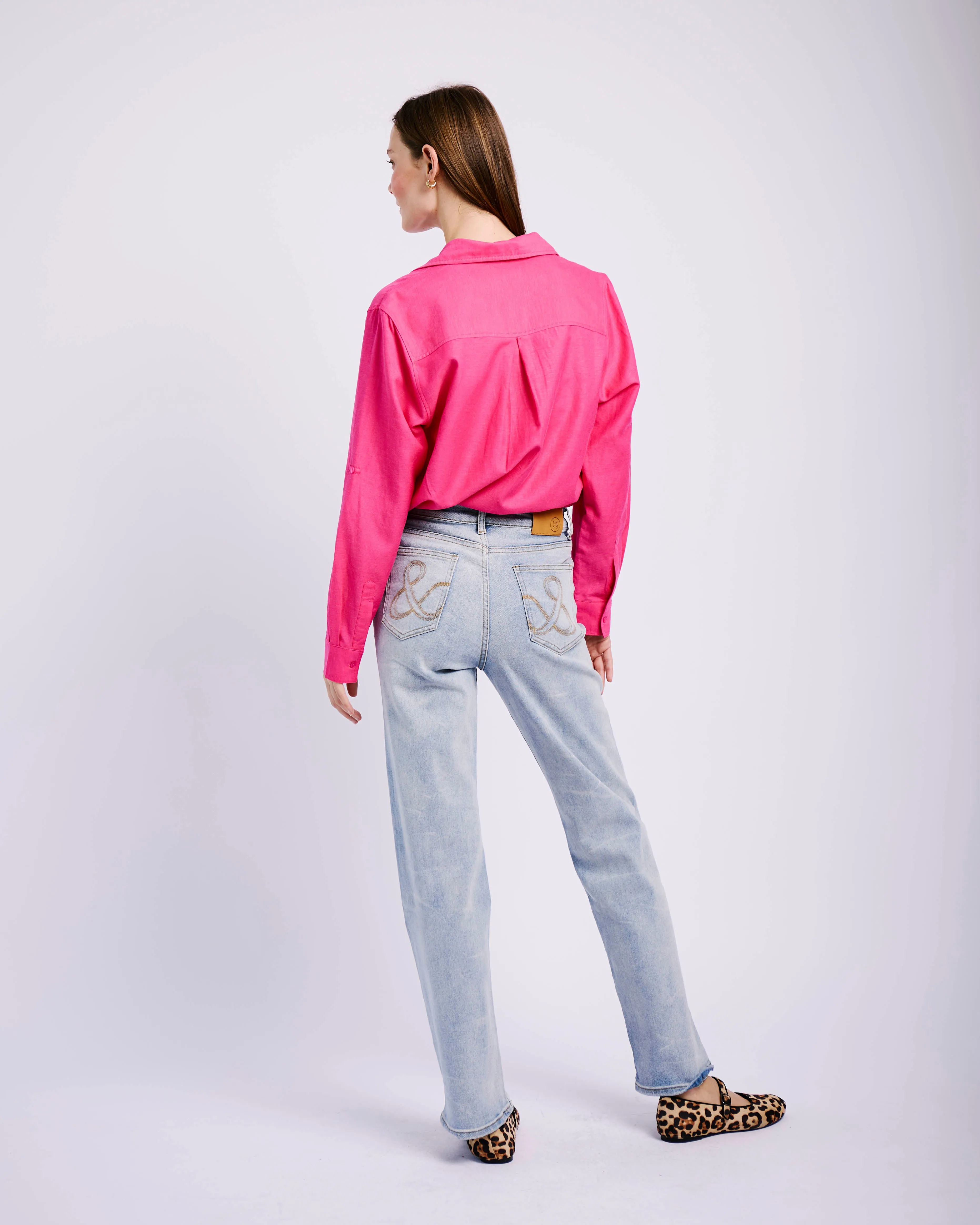 Straight Leg Stretch Jeans in Bleached Wash