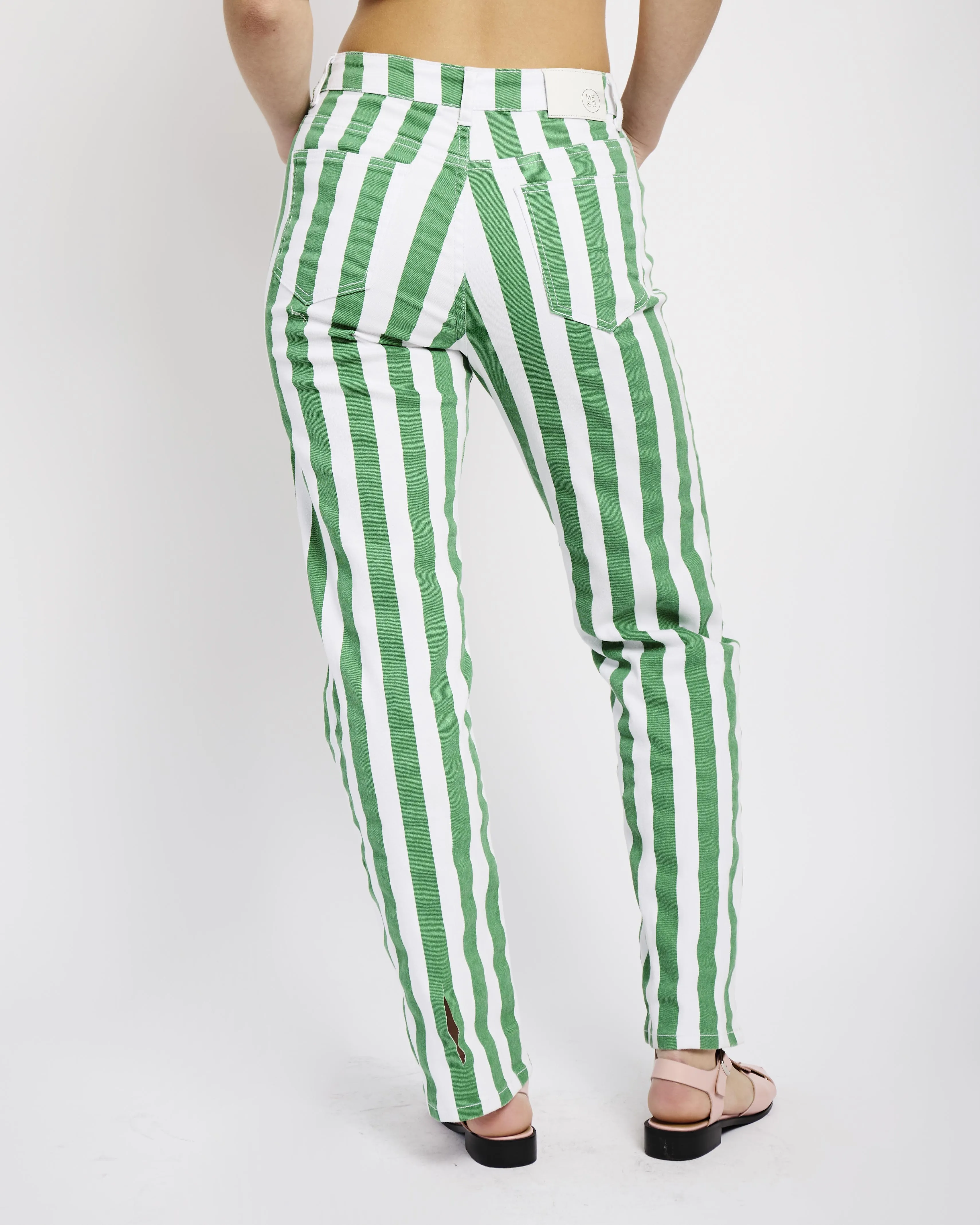 Straight Leg Stretch Jeans in Green Stripe