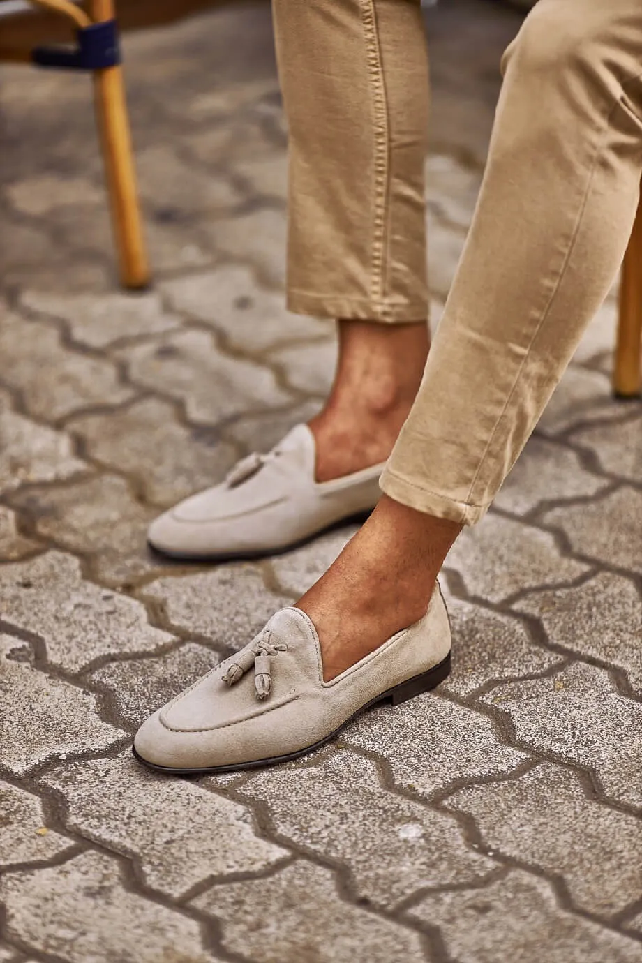 Suede Beige Tassel Loafers