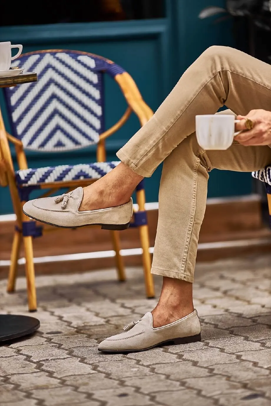 Suede Beige Tassel Loafers