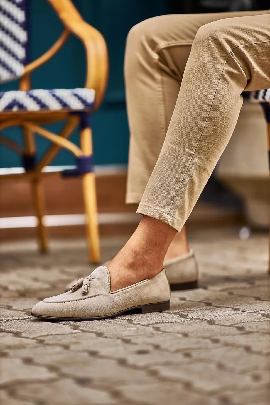 Suede Beige Tassel Loafers