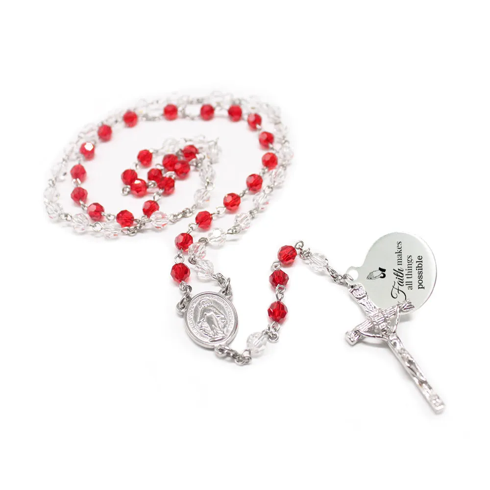 Swarovski Crystal Divine Mercy Rosary - Red/White (Personalisation Available)