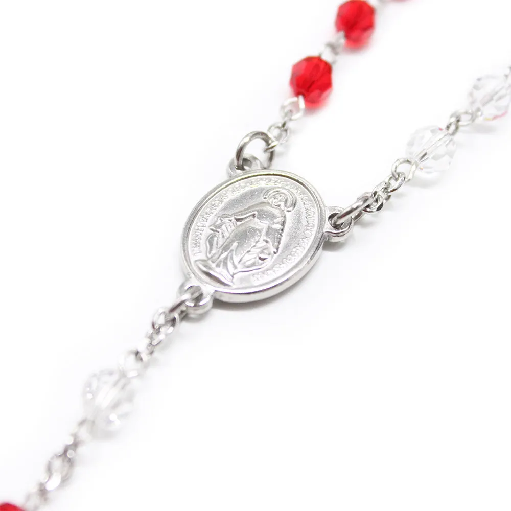 Swarovski Crystal Divine Mercy Rosary - Red/White (Personalisation Available)