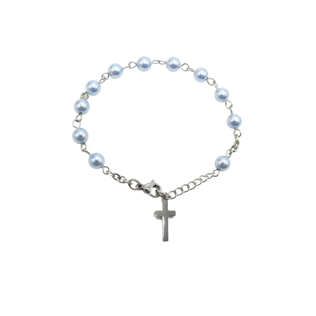 Swarovski Crystal Rosary Bracelet  (Pearl) - Pink/White/Blue