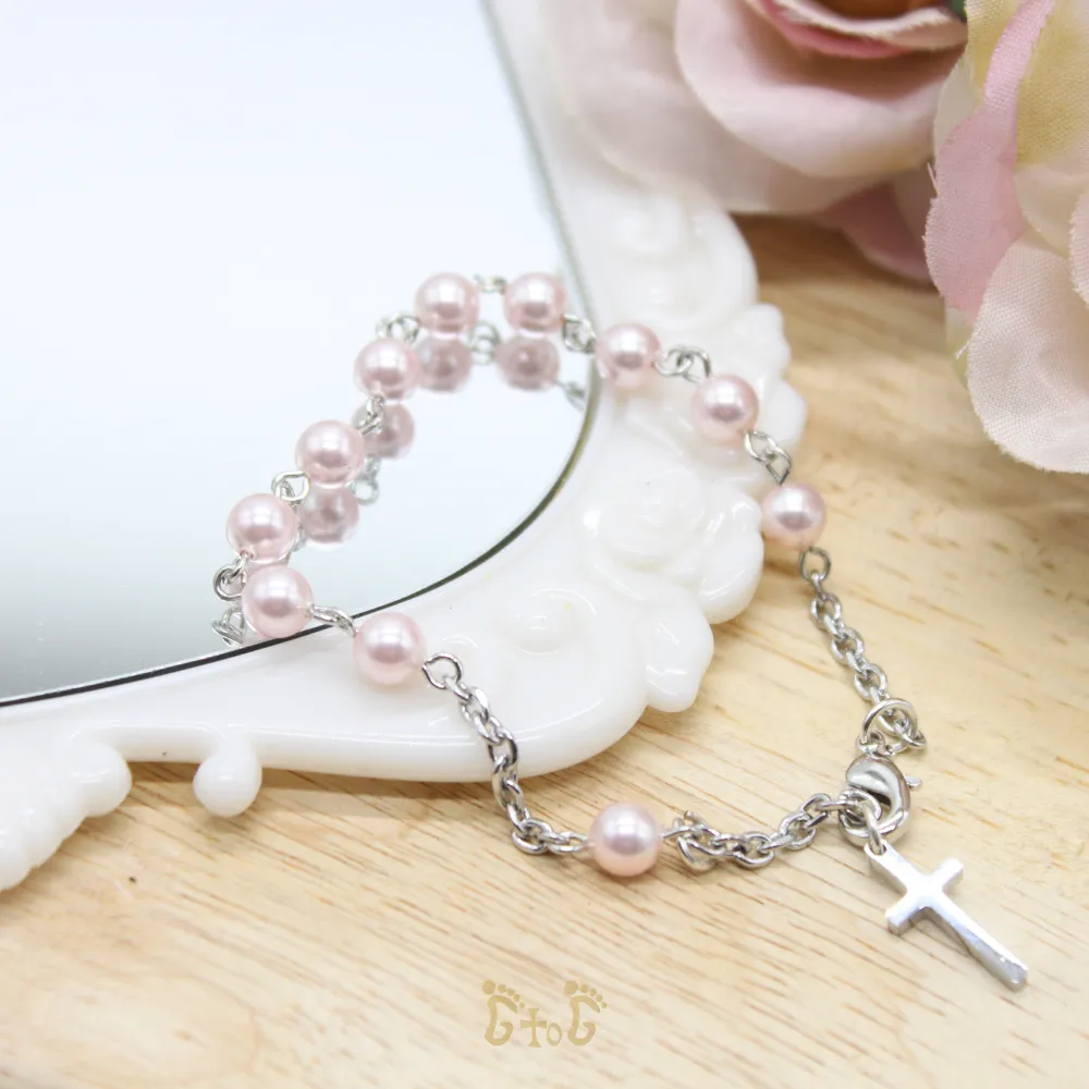 Swarovski Crystal Rosary Bracelet  (Pearl) - Pink/White/Blue