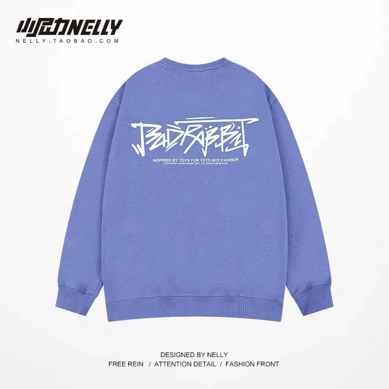Sweater oversize high street men's spring and autumn 2023 new loose round neck hoodless American trendy brand ins long sleeves (