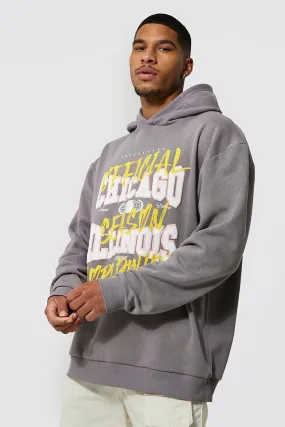 Tall Chicago Graffiti Varsity Print Hoodie