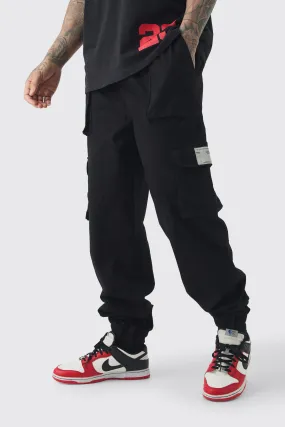 Tall Cuffed Hem Woven Tab Cargo Pants In Black