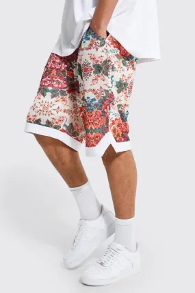 Tall Floral Mesh Basketball Sports Rib Short