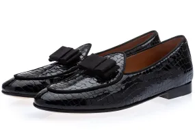 TANGERINE 3 CROCOLUX BLACK BELGIAN LOAFERS