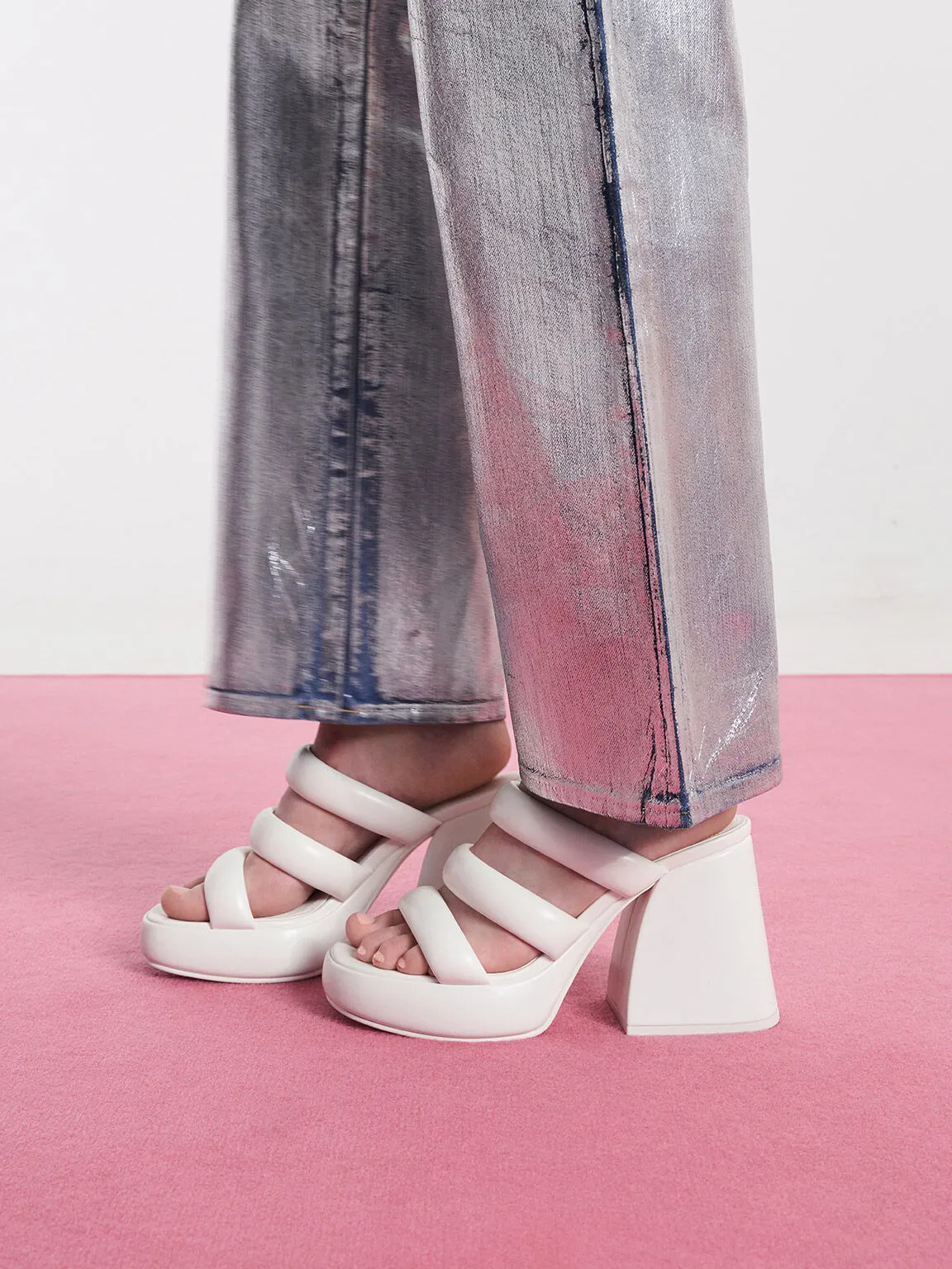 Tattie Puffy-Strap Platform Mules - White