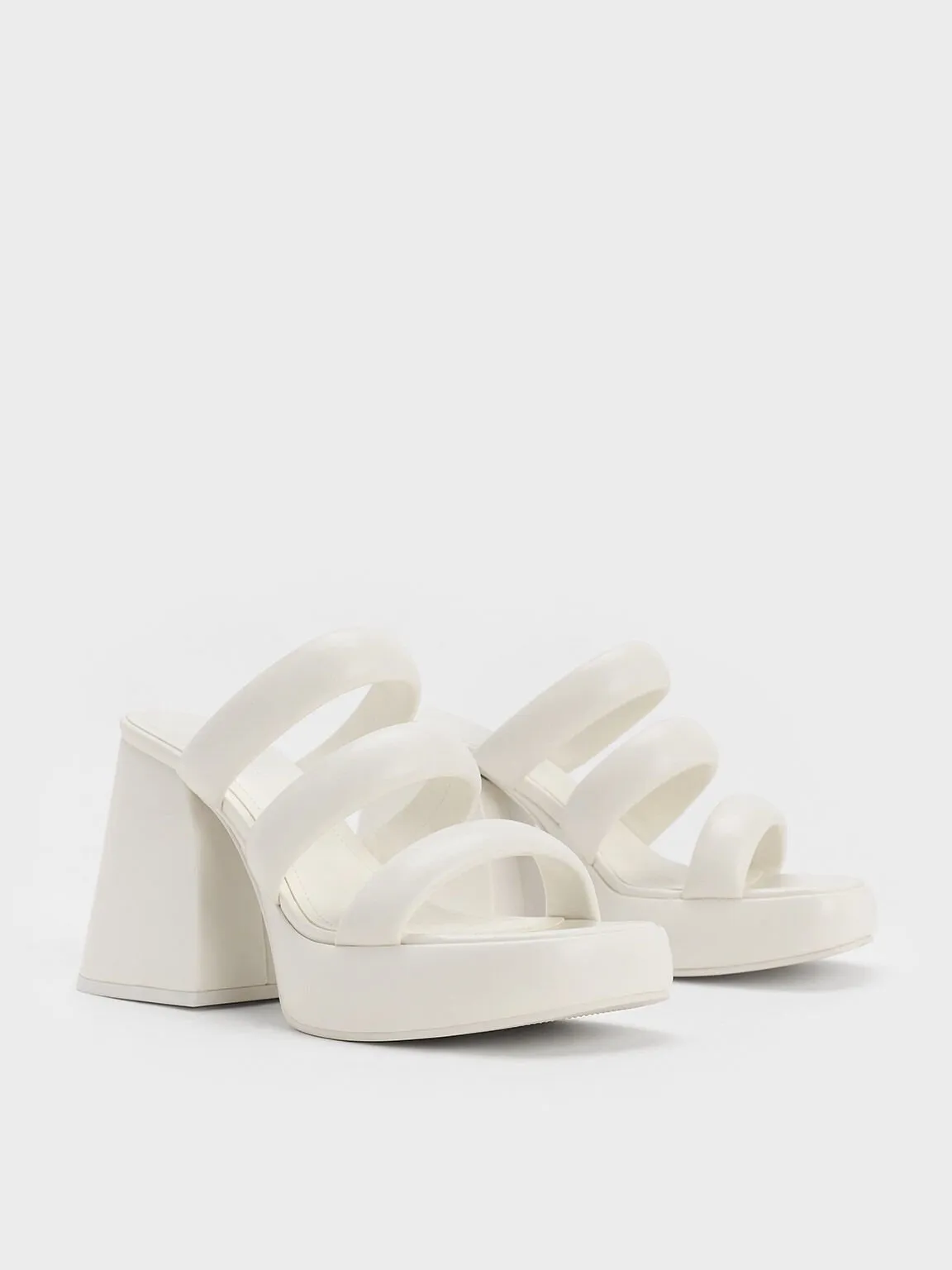 Tattie Puffy-Strap Platform Mules - White