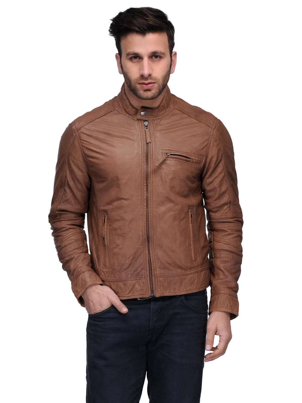 Teakwood Genuine Leathers Jacket (Tan)  - Clearance sale