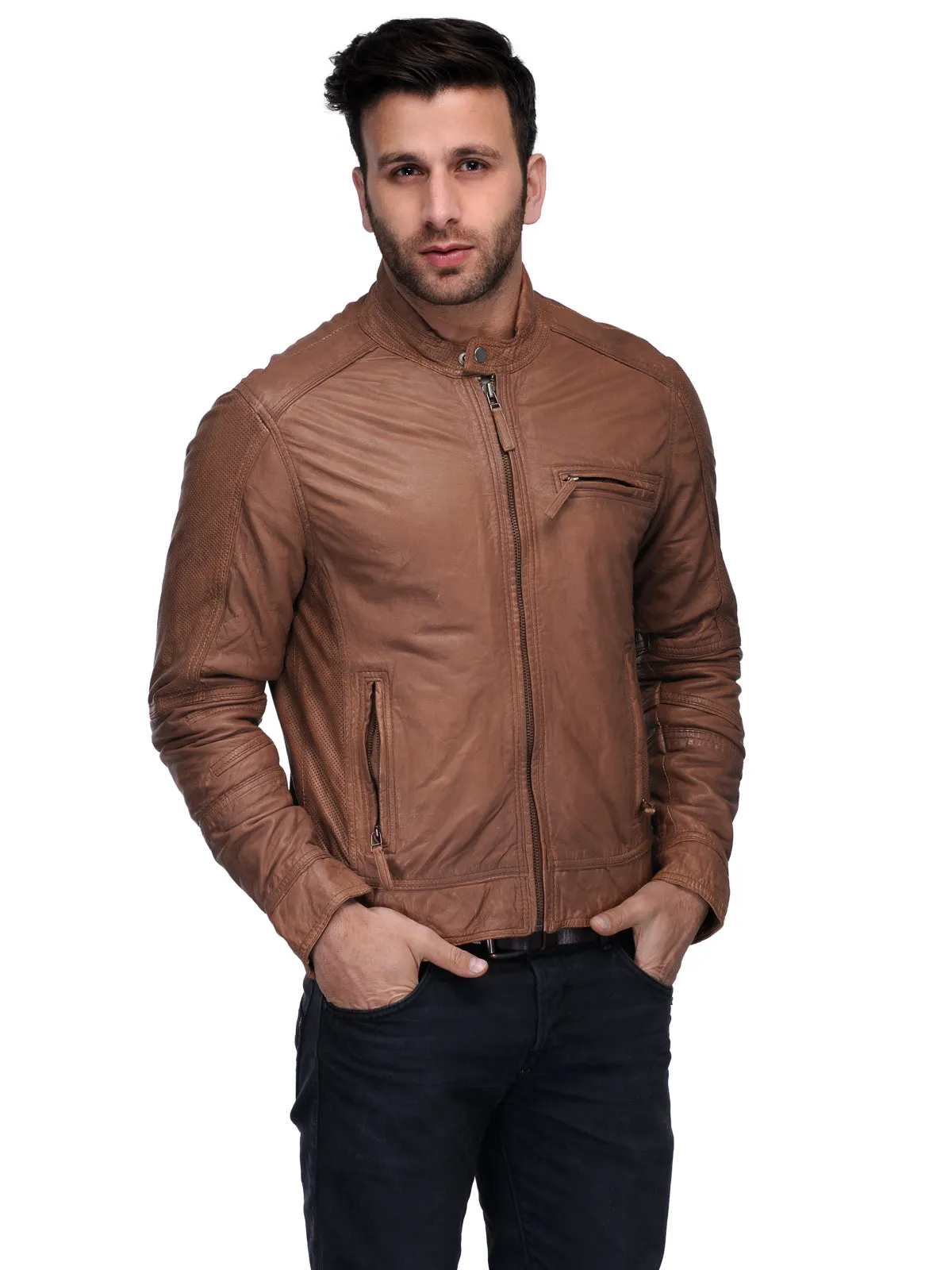 Teakwood Genuine Leathers Jacket (Tan)  - Clearance sale