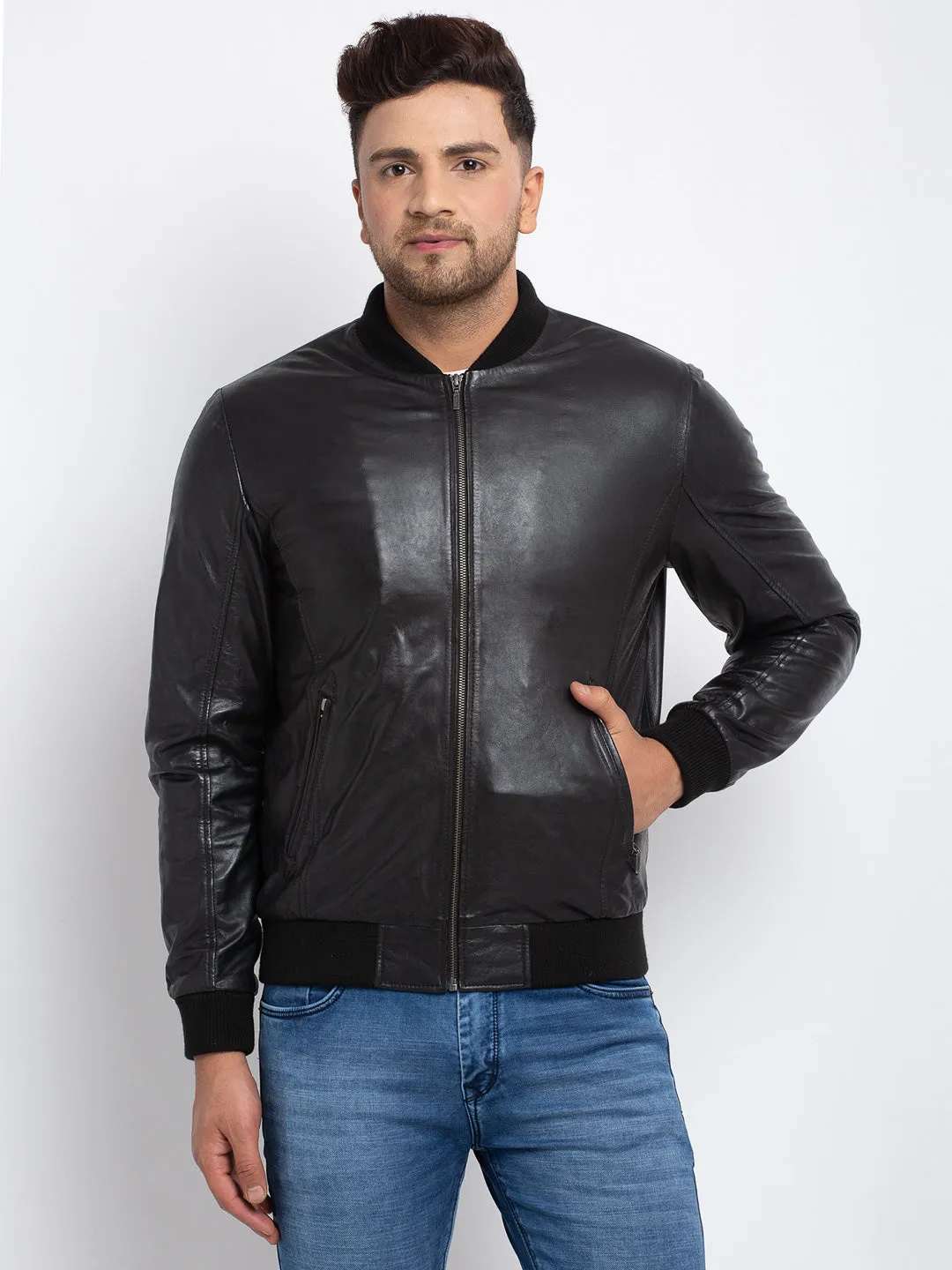 Teakwood Leathers  Men's 100% Genuine Black Leather Jacket