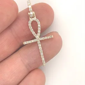 Tennis Ankh Cross .65cttw Diamond Pendant 10K Yellow Gold