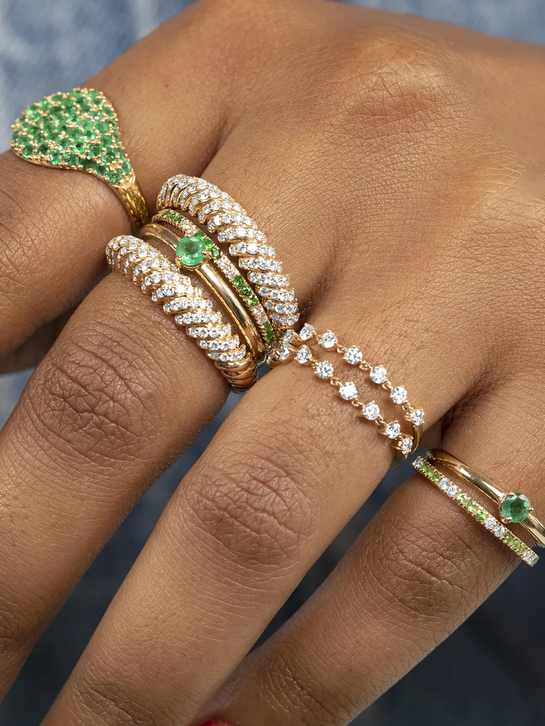 Tennis Chain Ring - White Diamond / 14k Yellow Gold