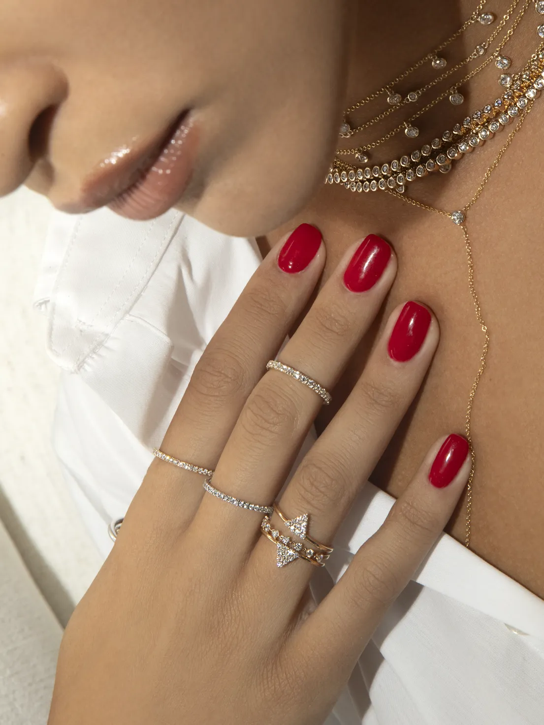 Tennis Chain Ring - White Diamond / 14k Yellow Gold