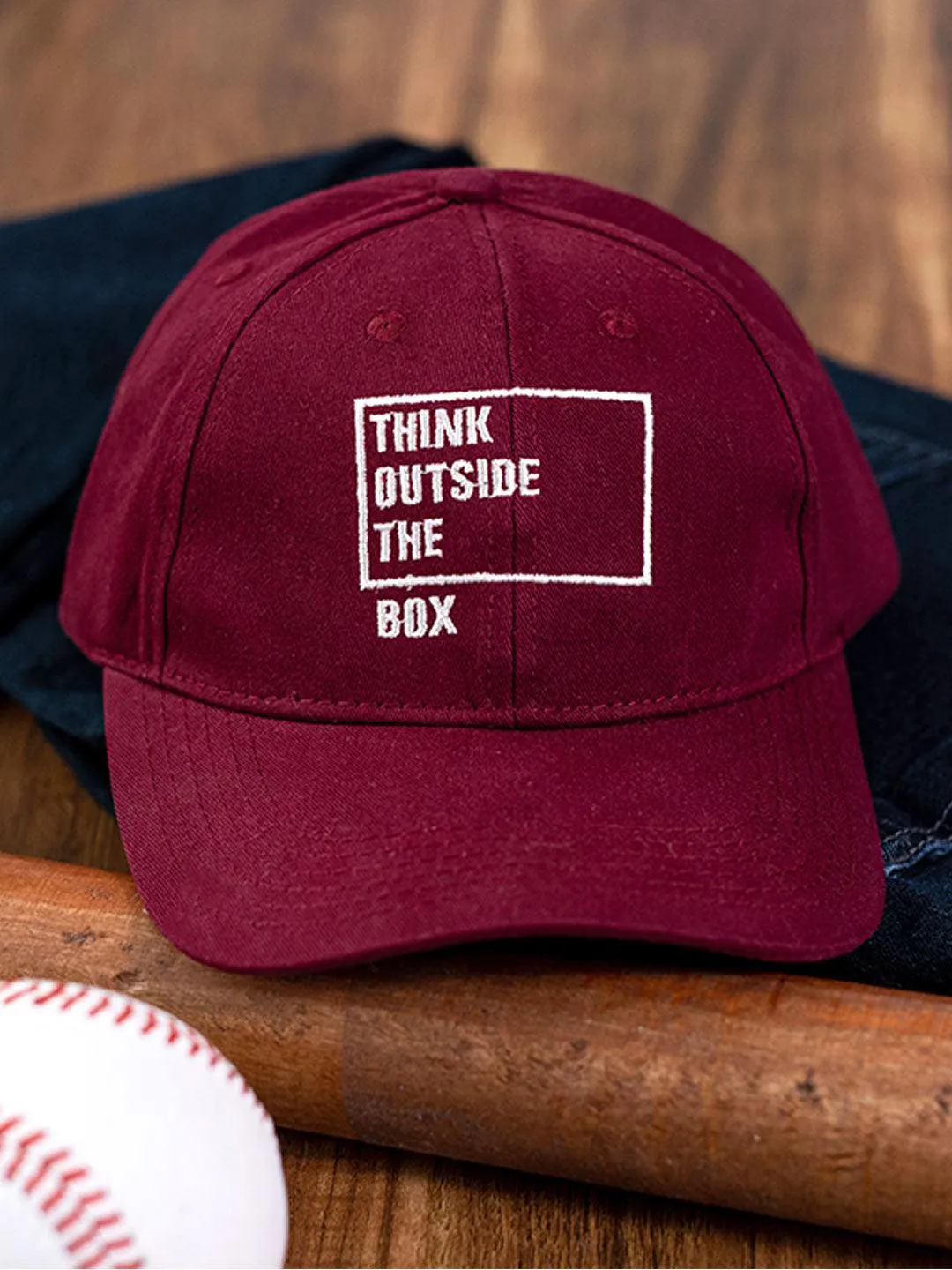 Think Outside The Box Maroon Free Size Unisex Baseball Caps