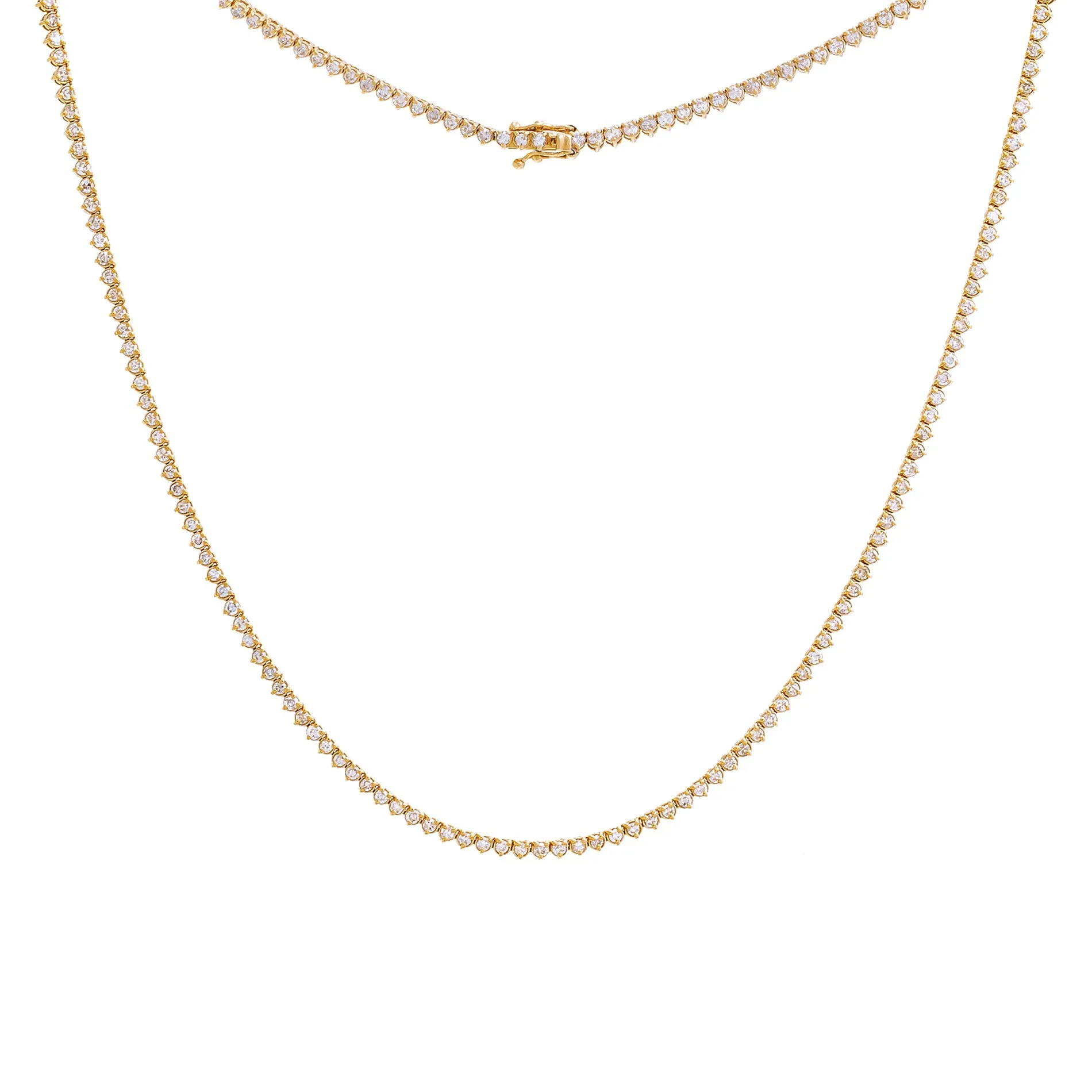 Three Prong Tennis Necklace | 3 Carat Diamond | 14K Gold