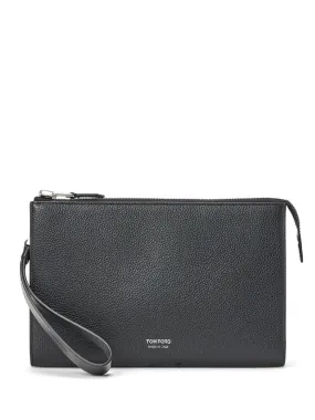Tom Ford Hammered Leather Clutch With Logo Print
