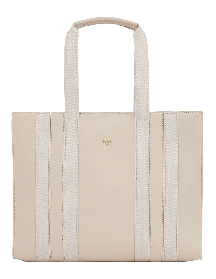 Tonal Stripe Medium Tote Bag in Beige