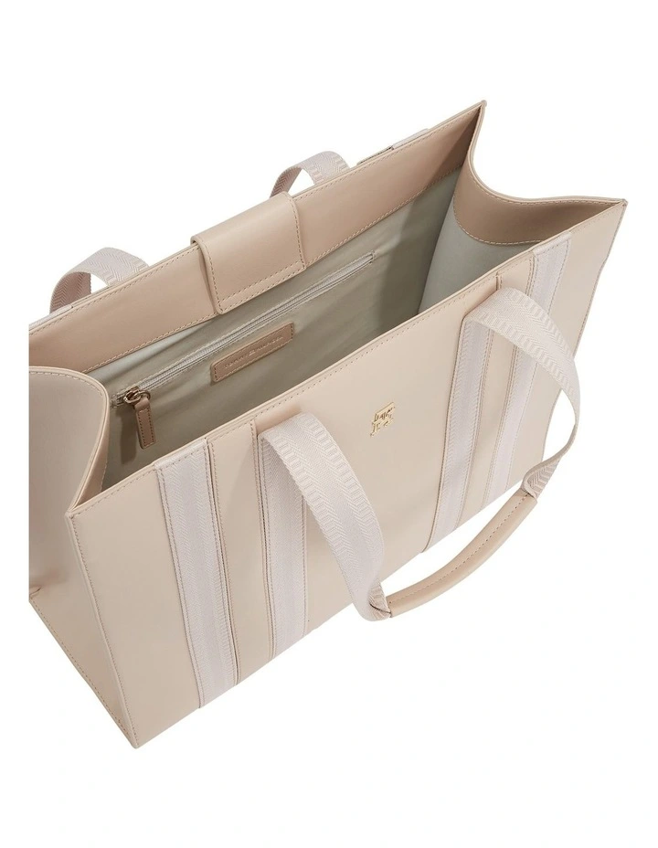 Tonal Stripe Medium Tote Bag in Beige