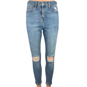 Topshop Moto Jamie Women Blue Denim High Rise Distressed Ankle Tapered Jeans 28