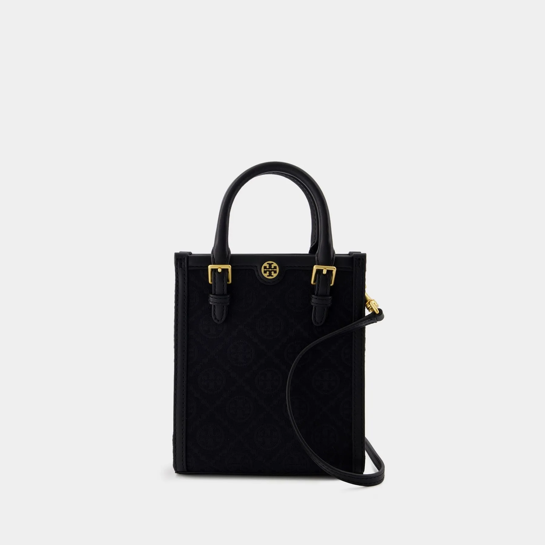 Tory Burch  T Monogram Mini Tote Bag - Tory Burch - Cotton - Black
